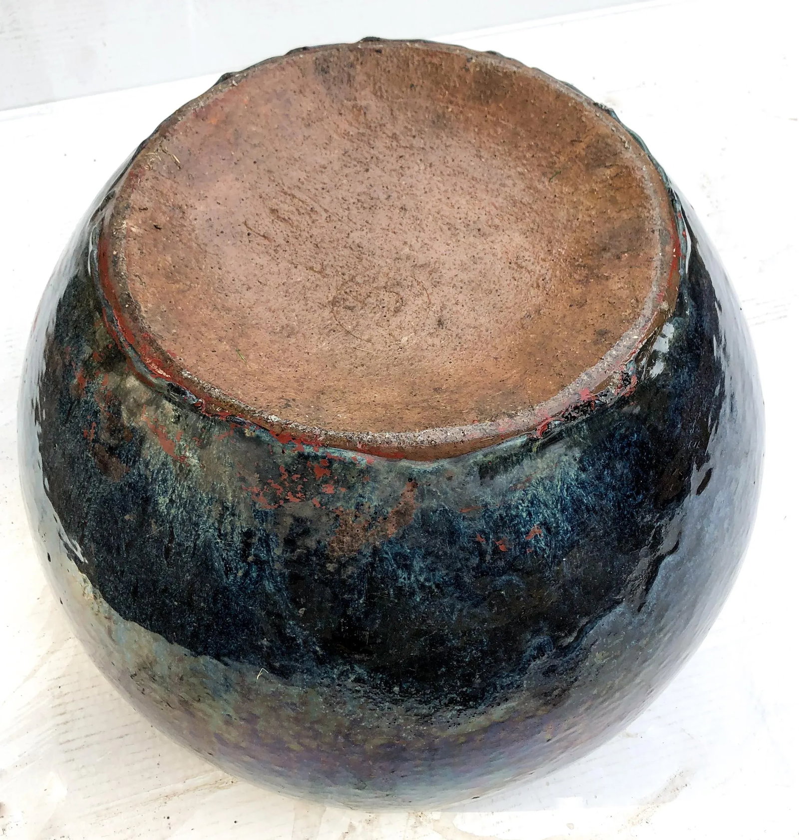 Antique Cobalt Blue Glazed Water Jar Planter - 10