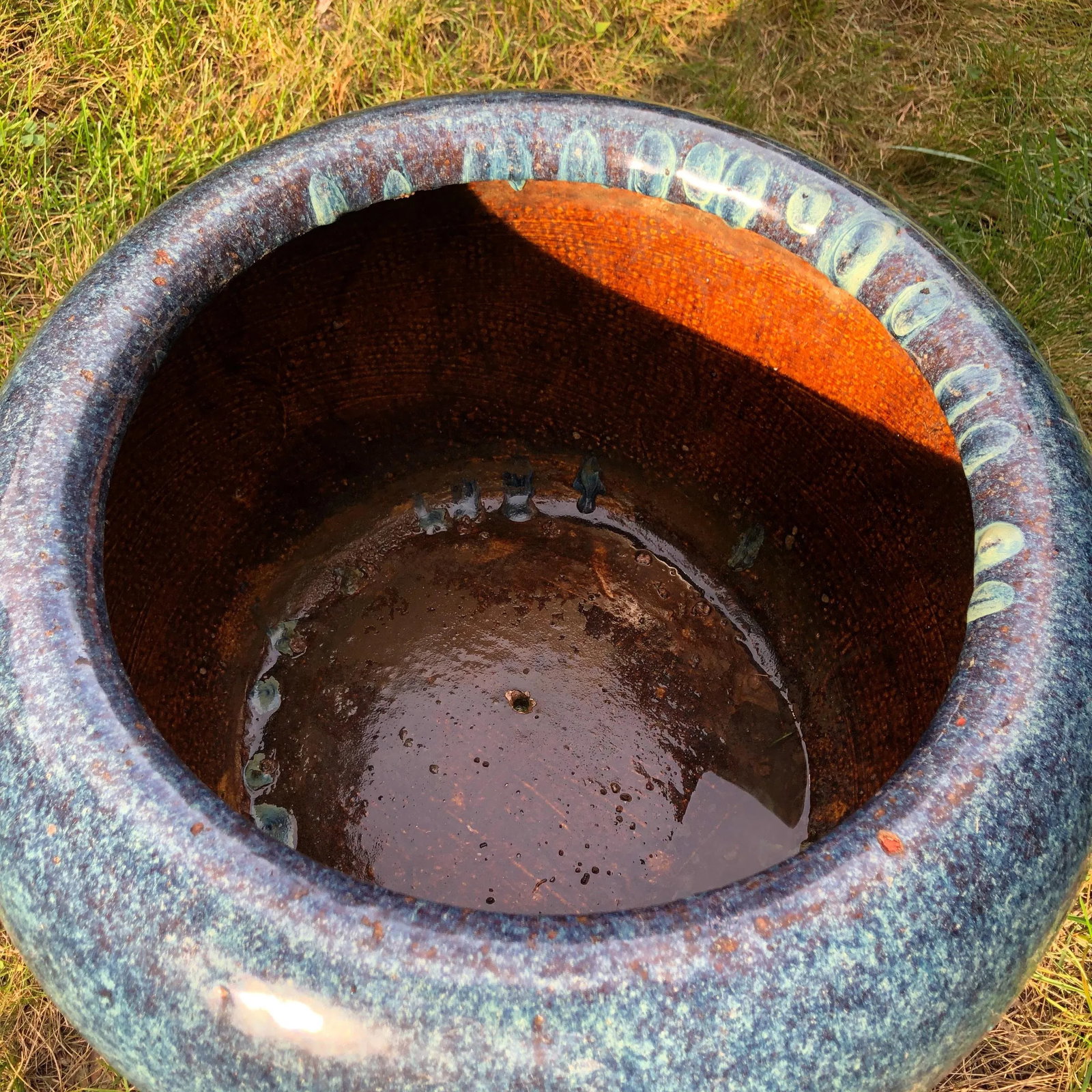 Antique Cobalt Blue Glazed Water Jar Planter - 11