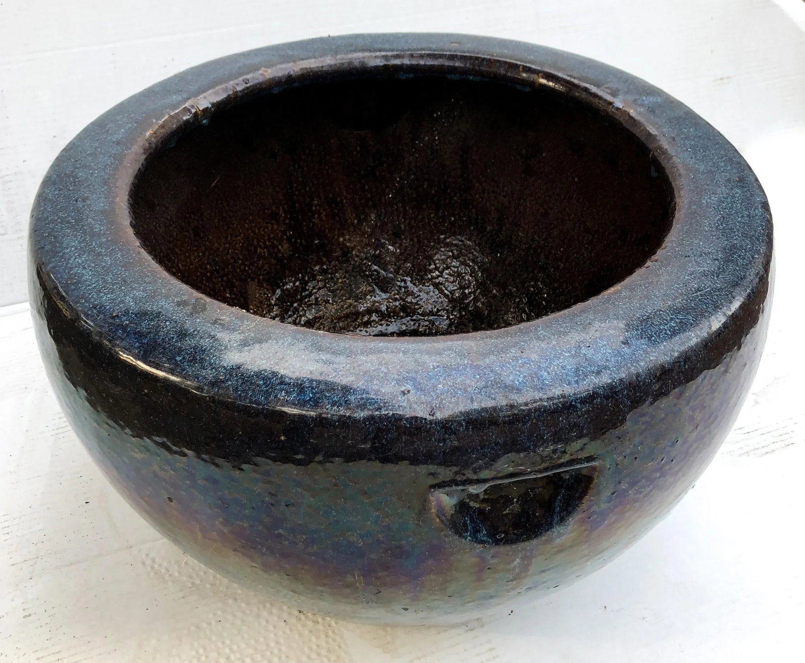 Antique Cobalt Blue Glazed Water Jar Planter - 8