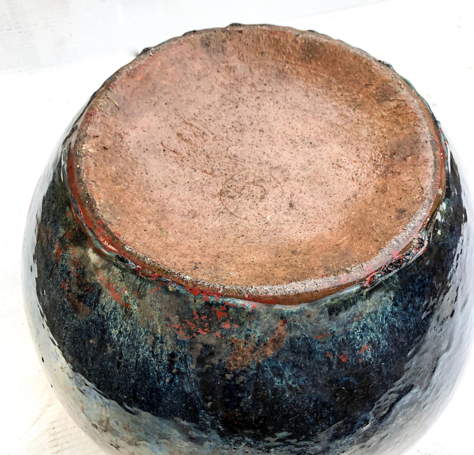 Antique Cobalt Blue Glazed Water Jar Planter - 9