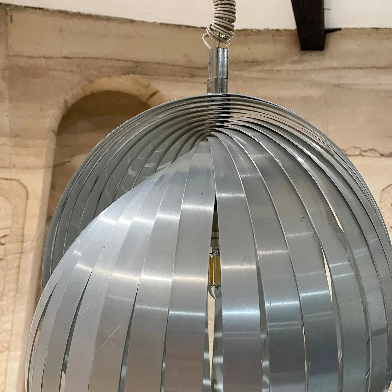 1970s Henri Mathieu French Space Age Silver Moon Pendant Lamp - 5