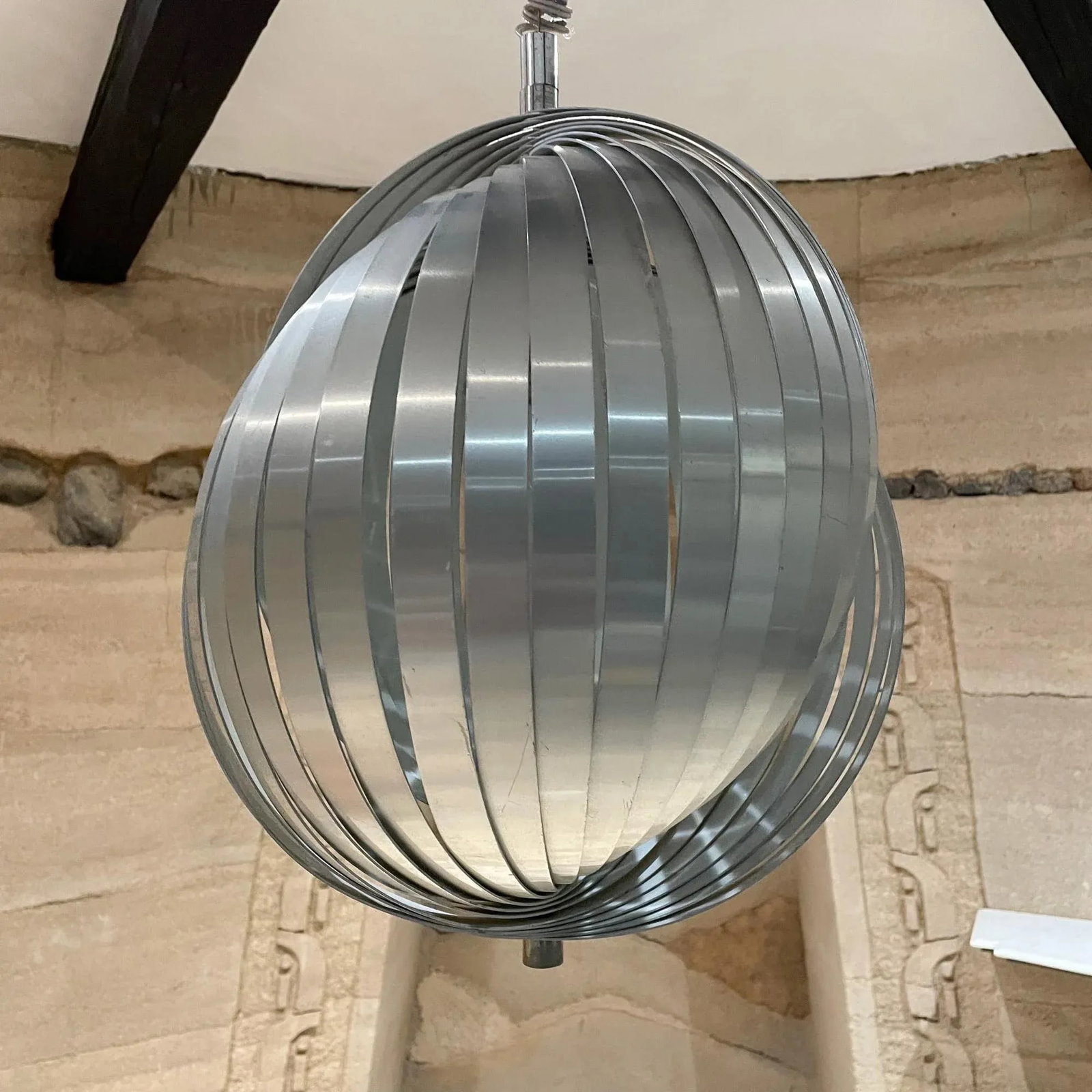 1970s Henri Mathieu French Space Age Silver Moon Pendant Lamp - 6