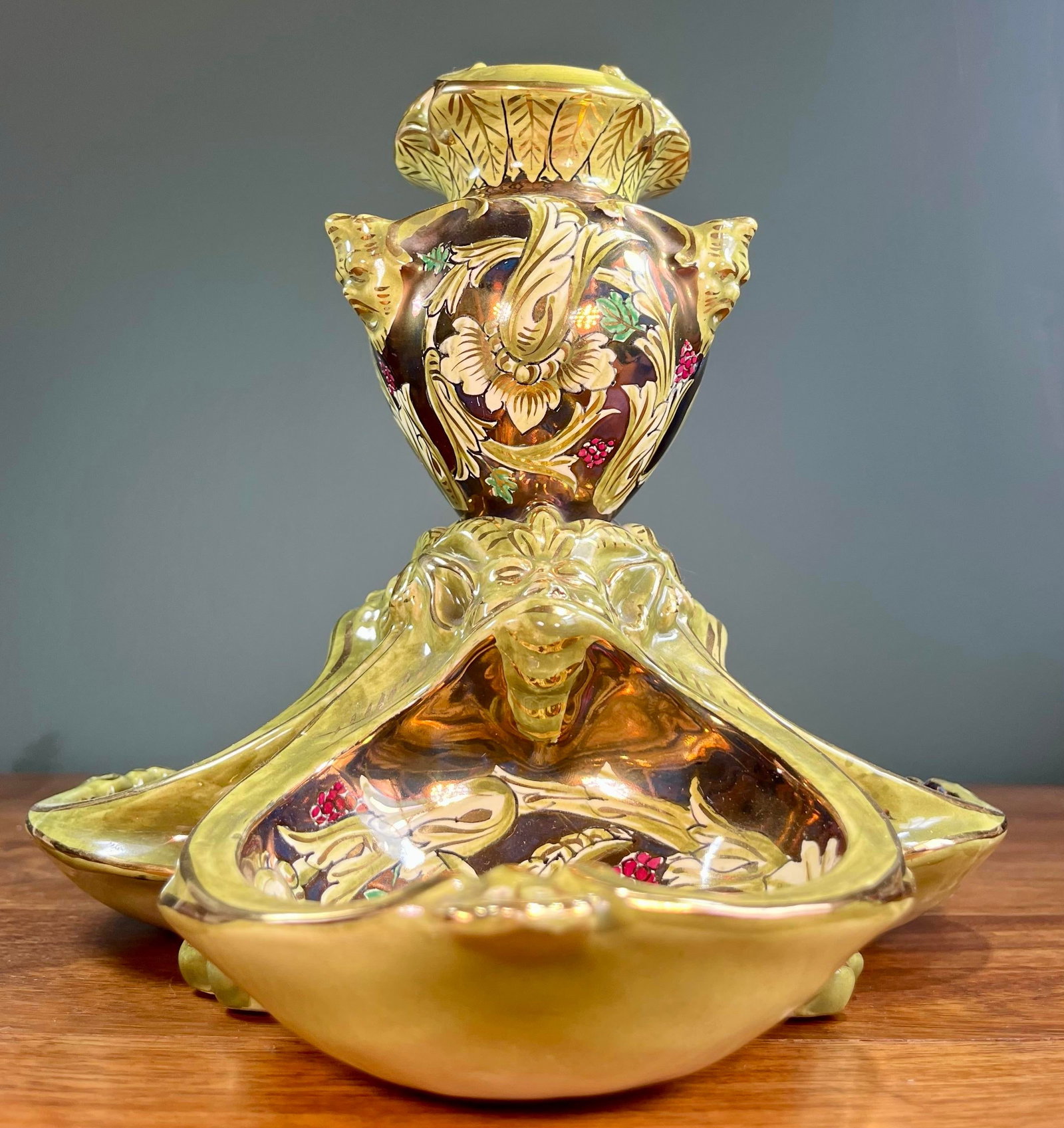 Antique Cantagalli Lustre Majolica Centerpiece - 2