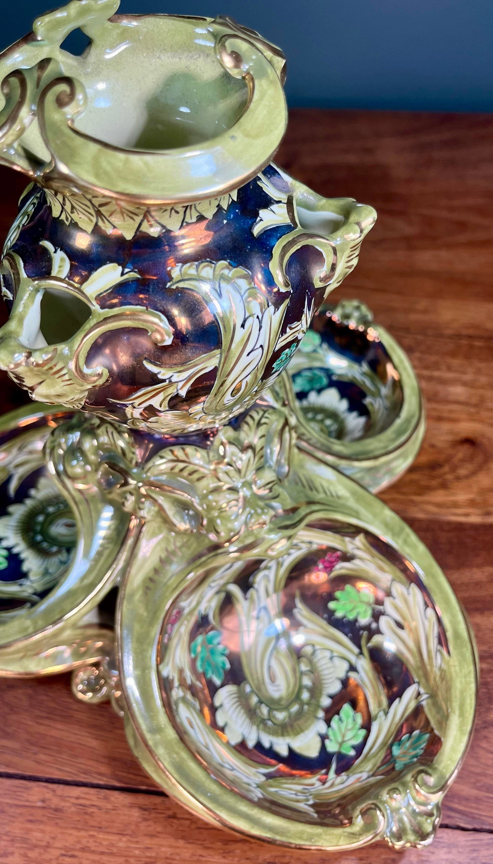 Antique Cantagalli Lustre Majolica Centerpiece - 3