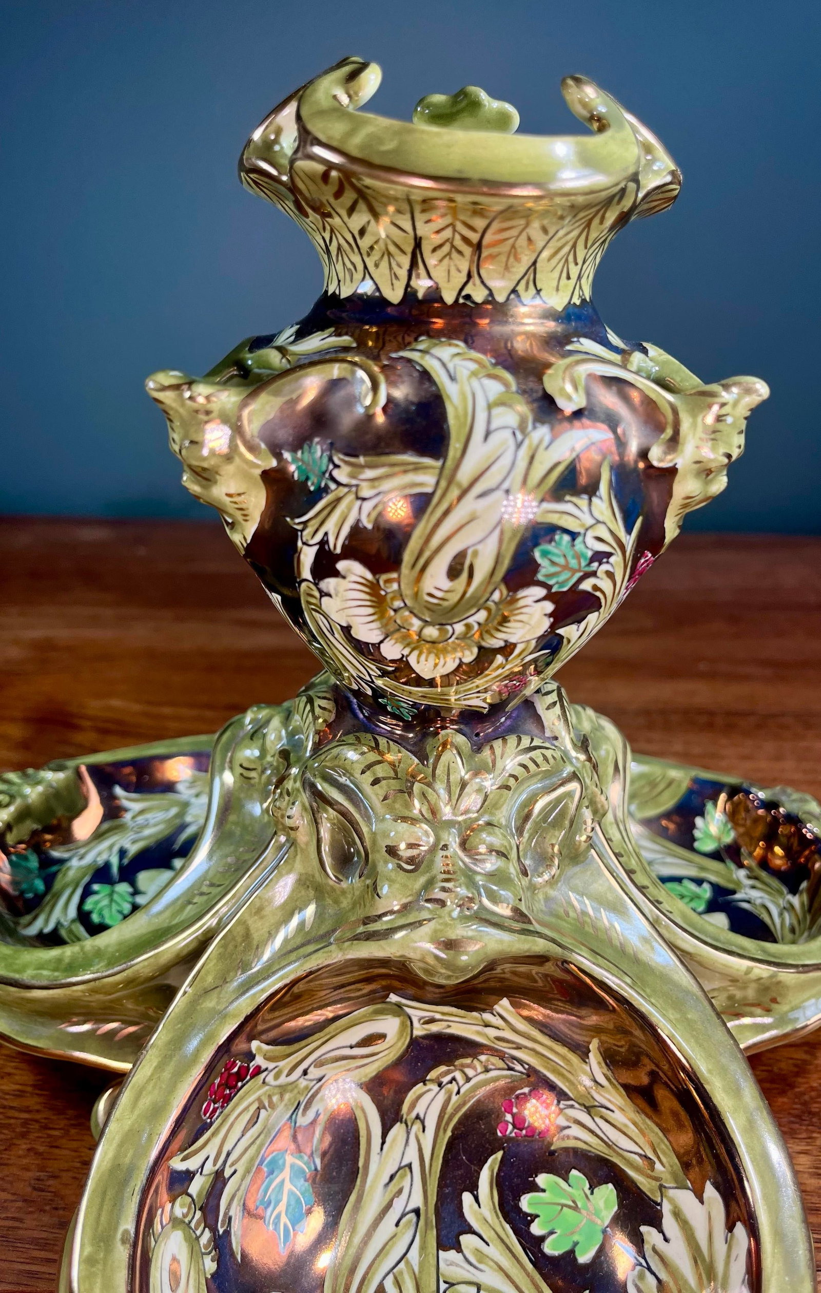 Antique Cantagalli Lustre Majolica Centerpiece - 4
