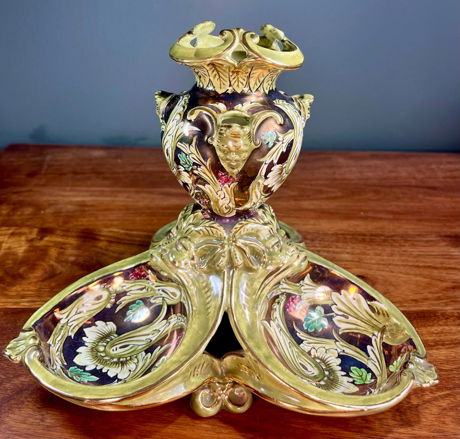 Antique Cantagalli Lustre Majolica Centerpiece - 5