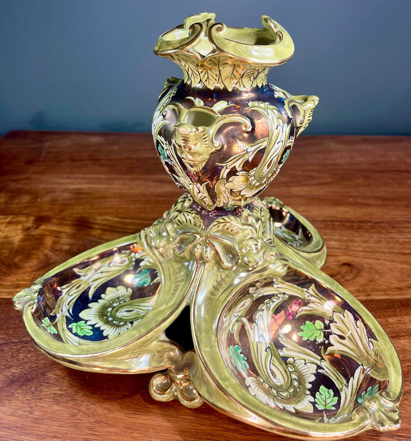 Antique Cantagalli Lustre Majolica Centerpiece - 6
