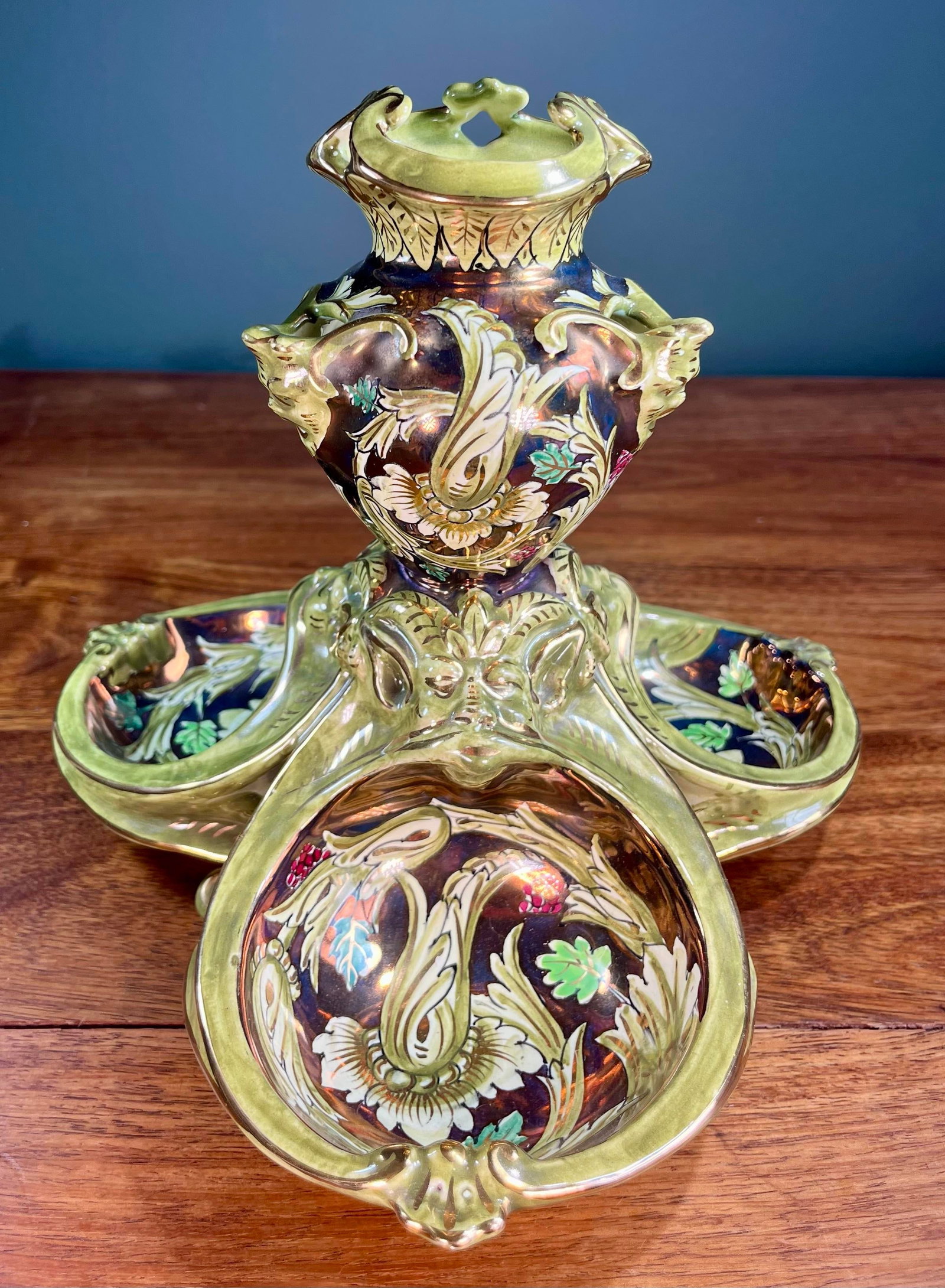 Antique Cantagalli Lustre Majolica Centerpiece - 7