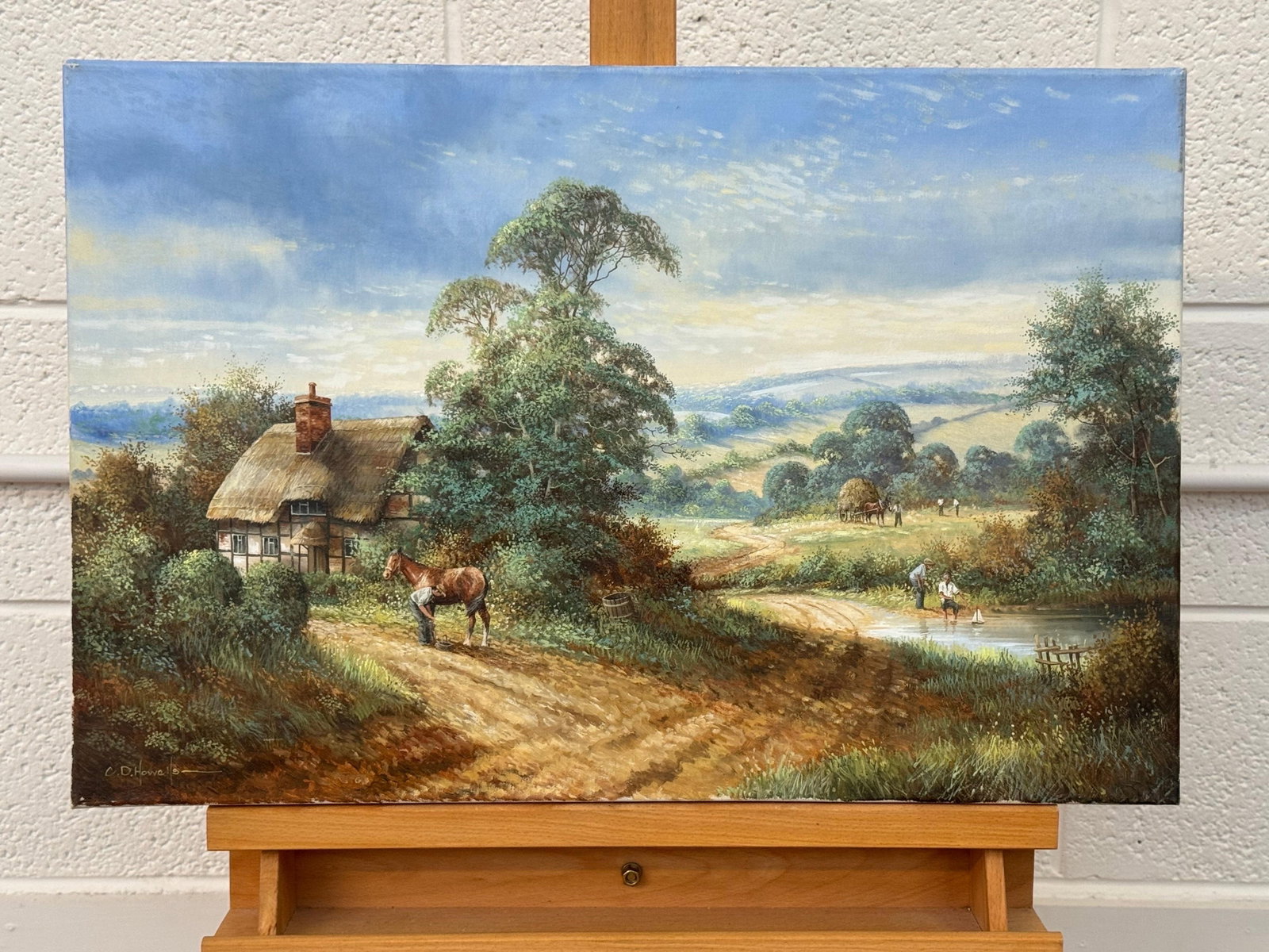 Rural Scene with Horses, Farm Workers & Thatched Cottage in English Countryside 1980 Circa - 13