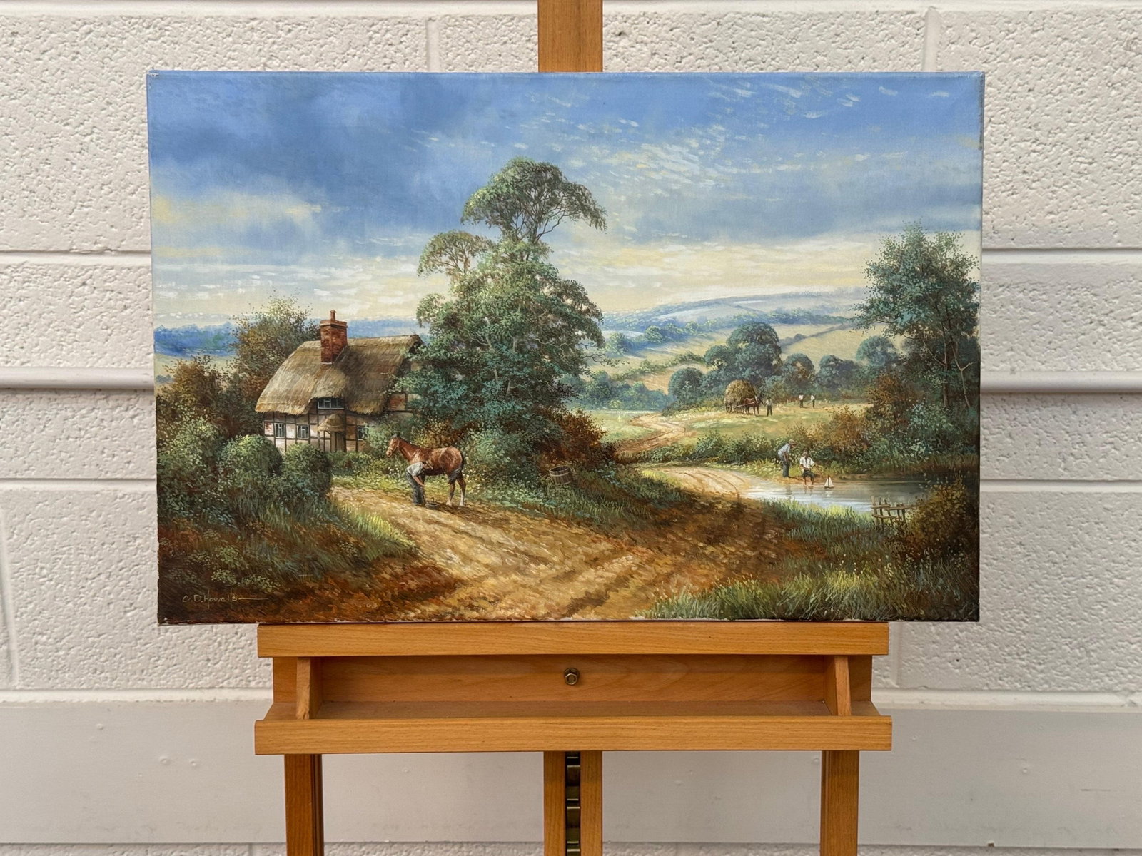 Rural Scene with Horses, Farm Workers & Thatched Cottage in English Countryside 1980 Circa - 4