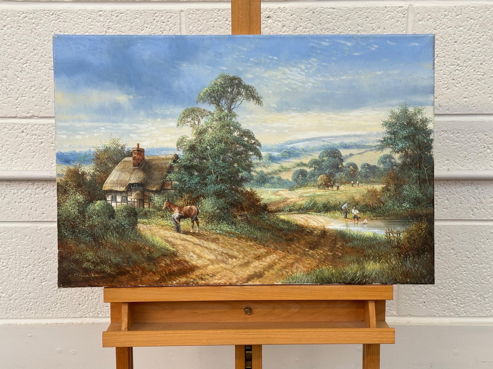 Rural Scene with Horses, Farm Workers & Thatched Cottage in English Countryside 1980 Circa - 5