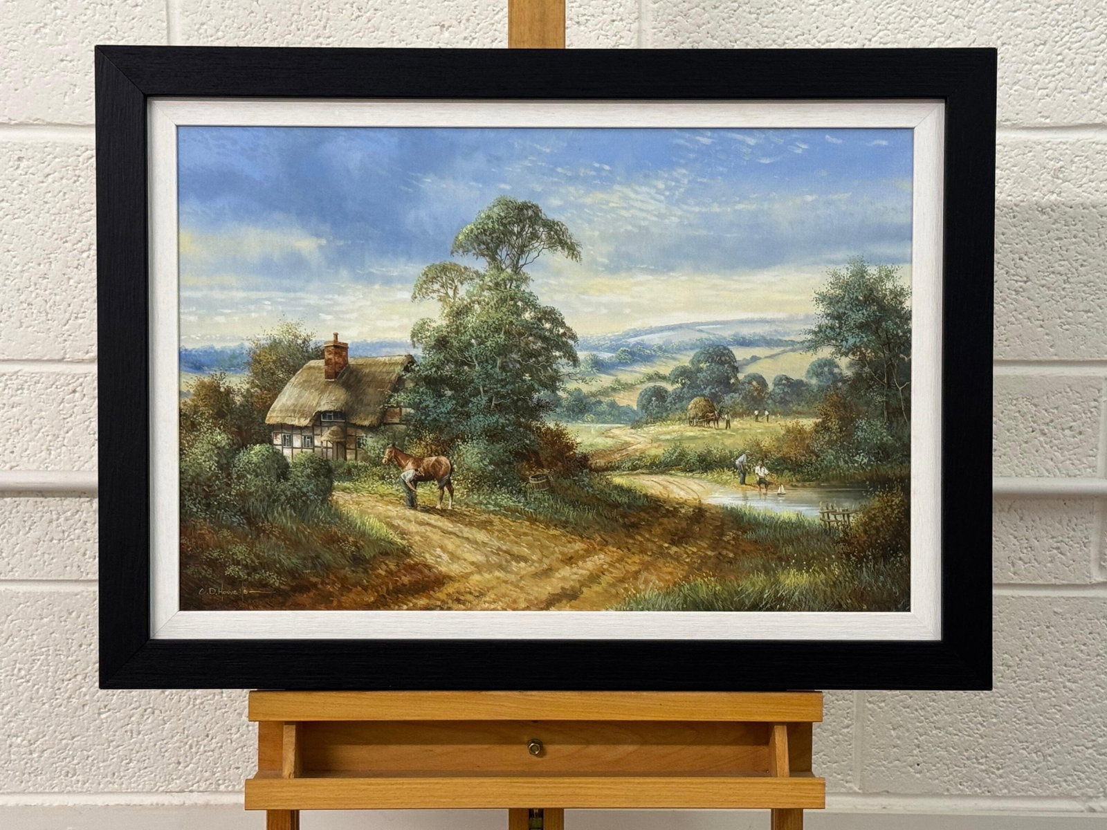 Rural Scene with Horses, Farm Workers & Thatched Cottage in English Countryside 1980 Circa - 8