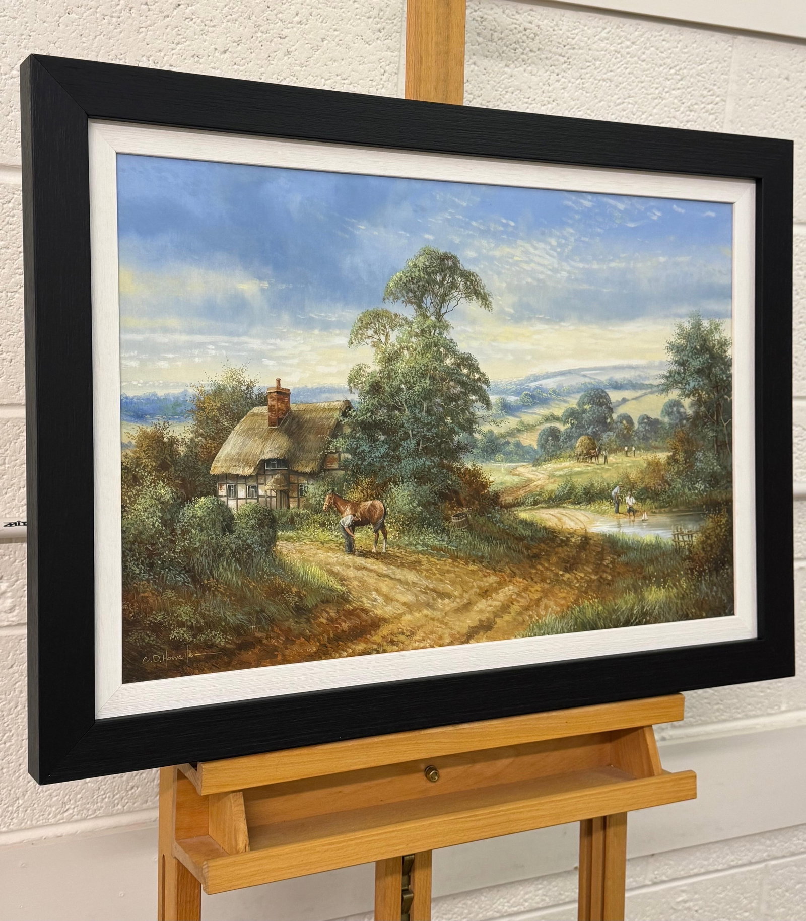 Rural Scene with Horses, Farm Workers & Thatched Cottage in English Countryside 1980 Circa - 9