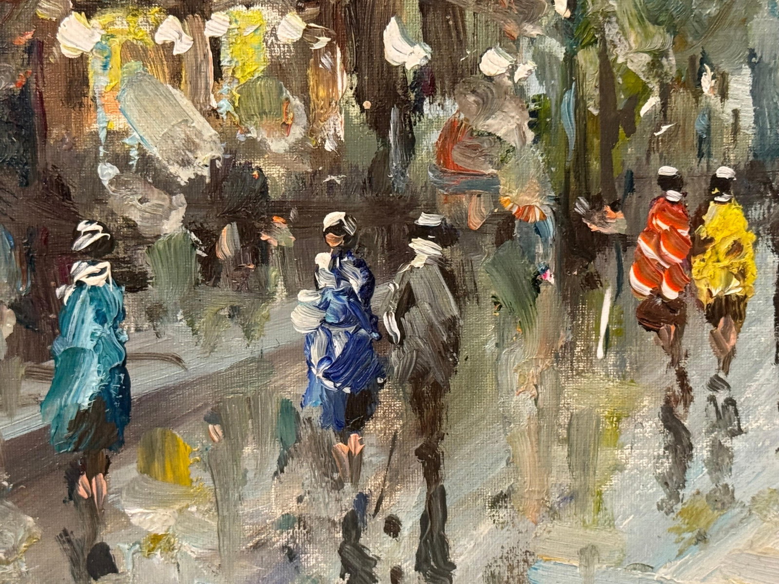 Paris Street Scene with Figures Parisian Street 20th Century Post-Impressionism 1975 Circa - 10