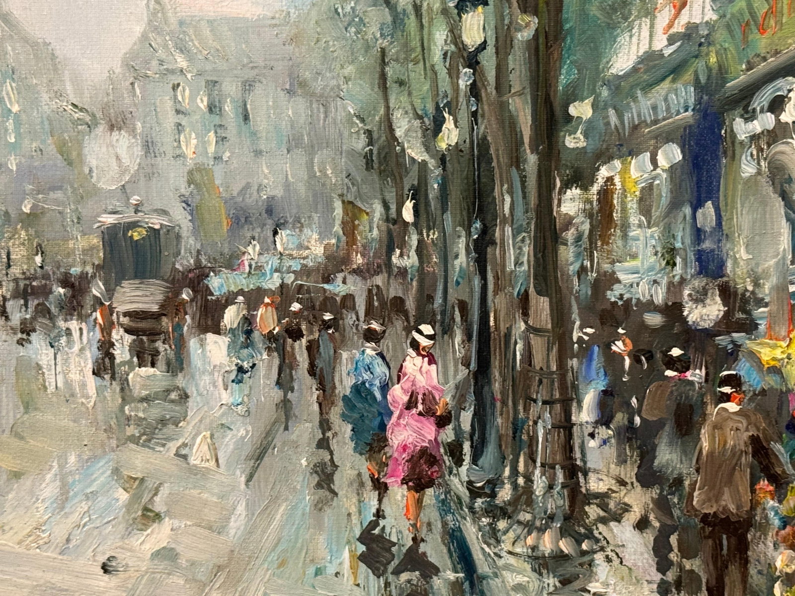 Paris Street Scene with Figures Parisian Street 20th Century Post-Impressionism 1975 Circa - 3