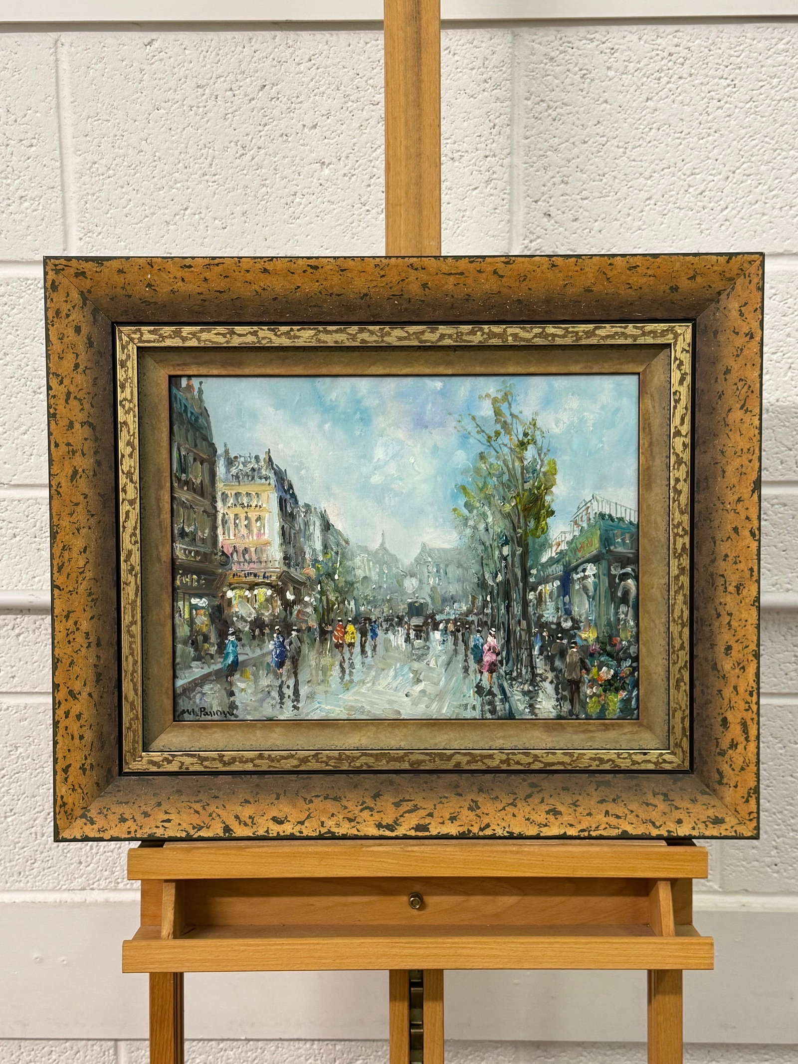 Paris Street Scene with Figures Parisian Street 20th Century Post-Impressionism 1975 Circa - 9