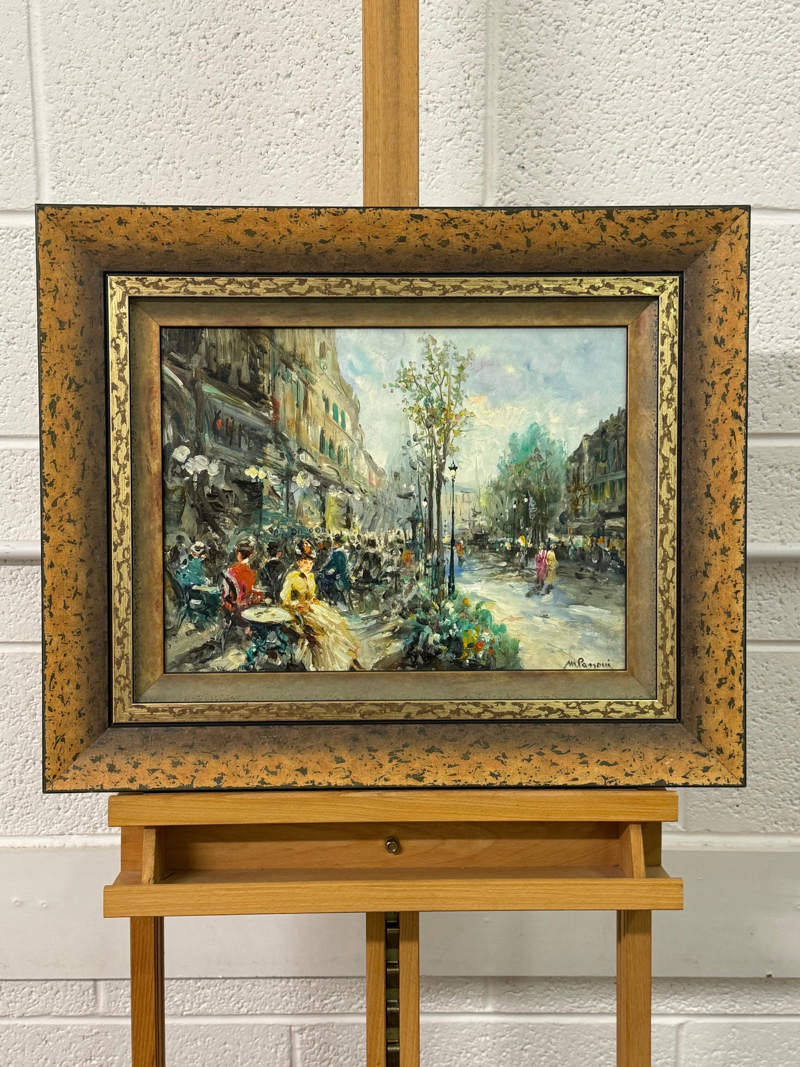 Parisian Café Terrace Street Street with Figures 20th Century Post-Impressionism 1975 Circa - 10
