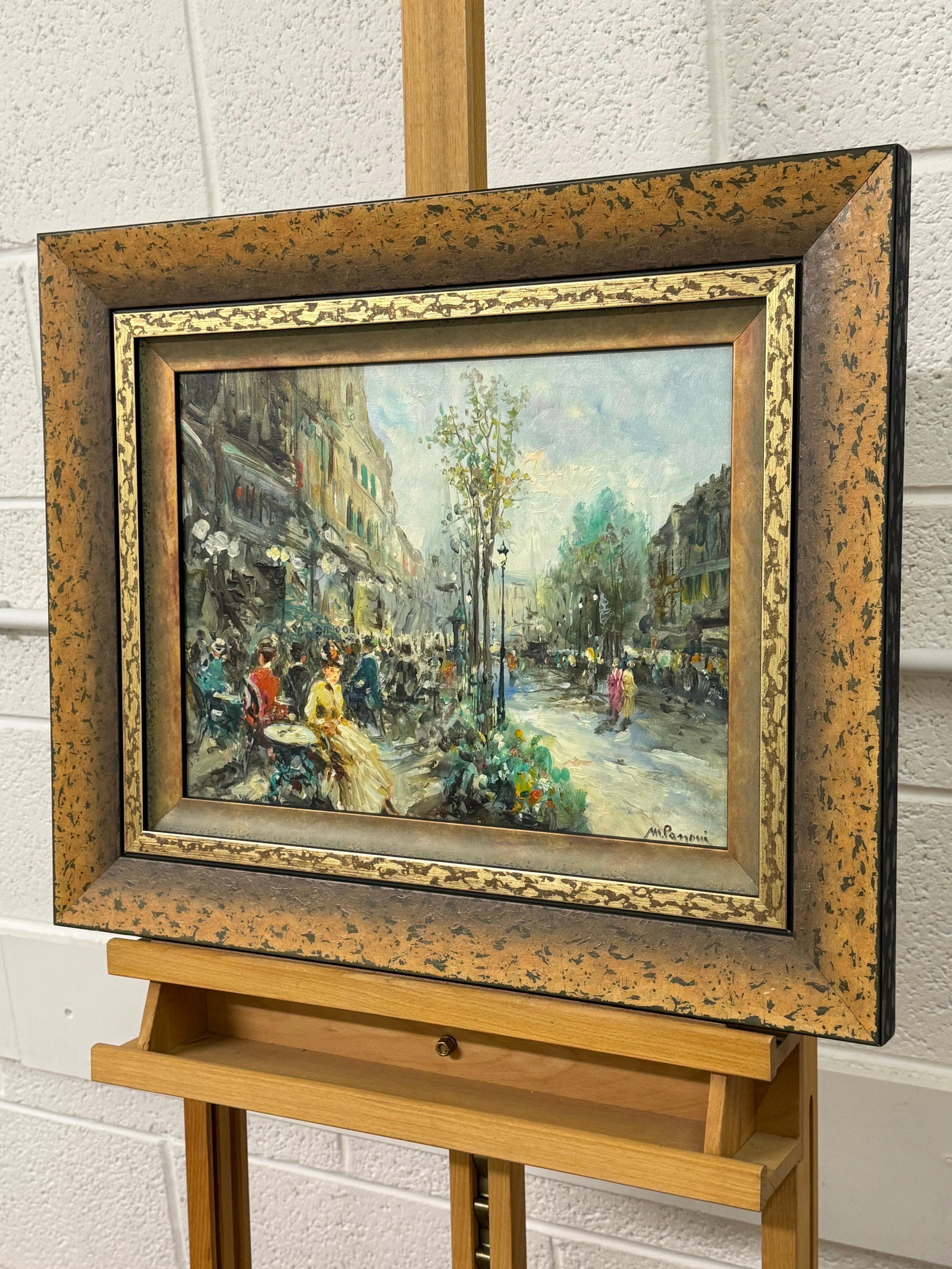 Parisian Café Terrace Street Street with Figures 20th Century Post-Impressionism 1975 Circa - 11