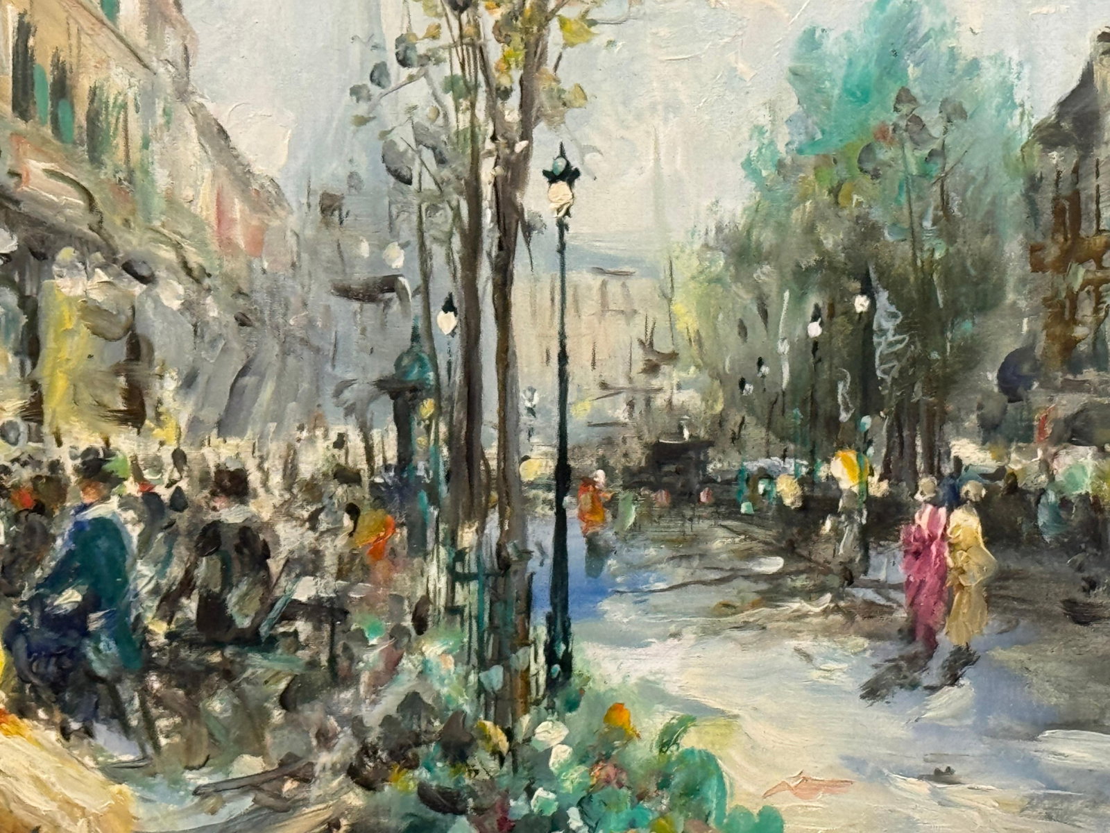 Parisian Café Terrace Street Street with Figures 20th Century Post-Impressionism 1975 Circa - 16