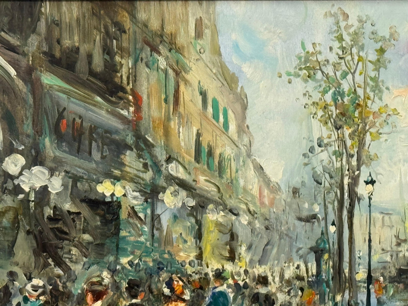 Parisian Café Terrace Street Street with Figures 20th Century Post-Impressionism 1975 Circa - 3
