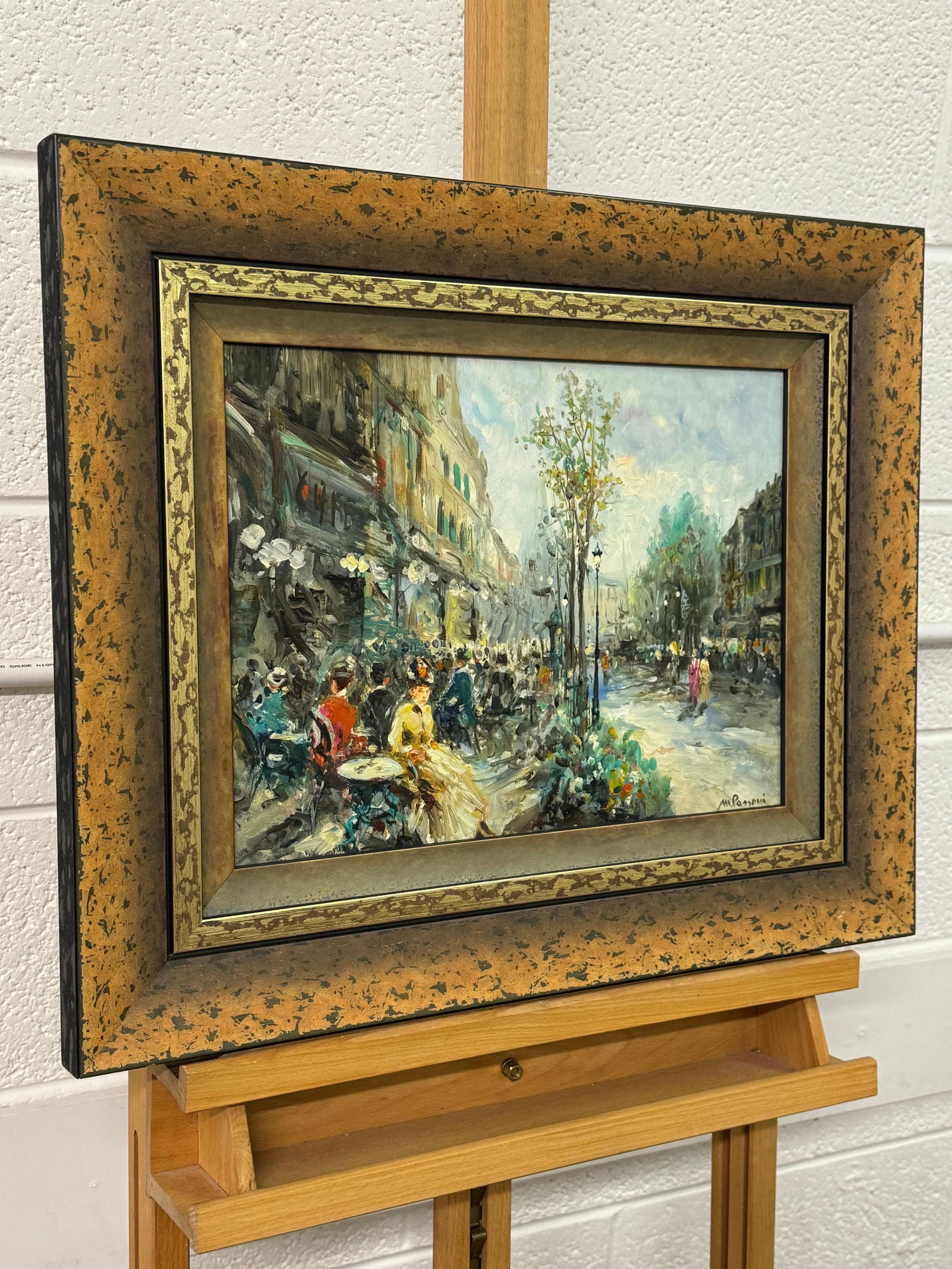 Parisian Café Terrace Street Street with Figures 20th Century Post-Impressionism 1975 Circa - 9