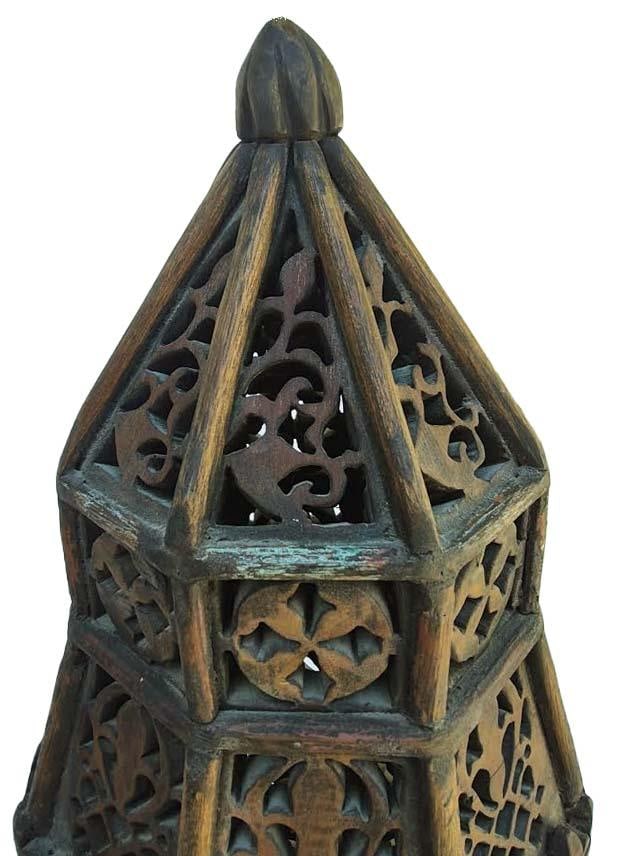 Tall Moroccan Style Carved Wood Standing Candle Cabinet Floor Stand - 4