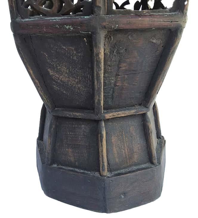 Tall Moroccan Style Carved Wood Standing Candle Cabinet Floor Stand - 7