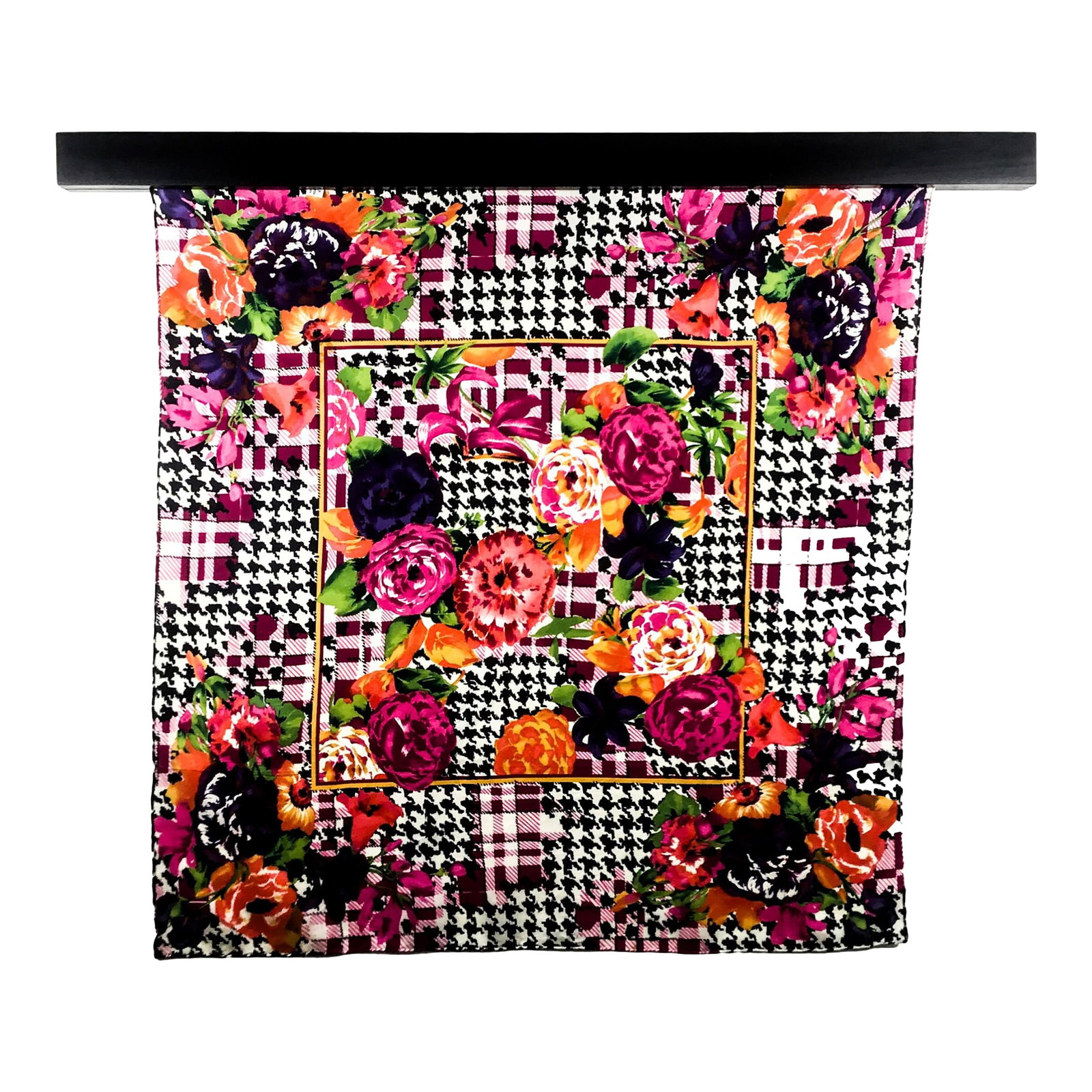 Pure Silk Crepe De Chine Vintage Scarf With Wall Hanging Scarf Holder: Made in Korea, this beautiful large silk scarf will be perfect for hanging on your wall or tying around your neck for an afternoon of sun and fun. Large enough for wearing as a swimsuit cover-up or