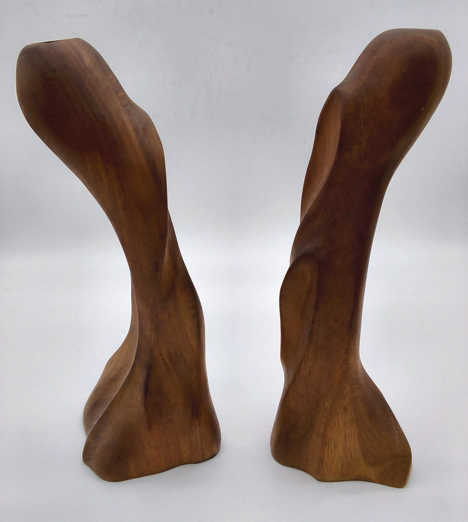 Mid Century Modern Wood Carved Candlesticks - Pair - 11