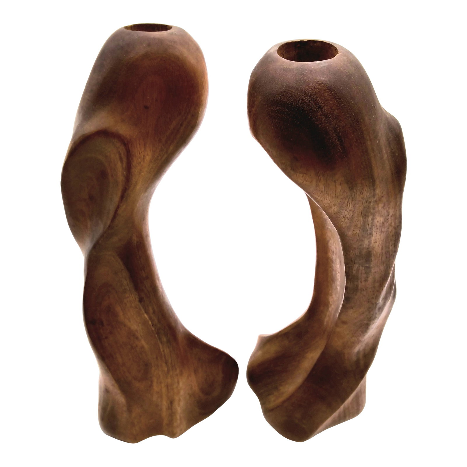Mid Century Modern Wood Carved Candlesticks - Pair (1 of 11)