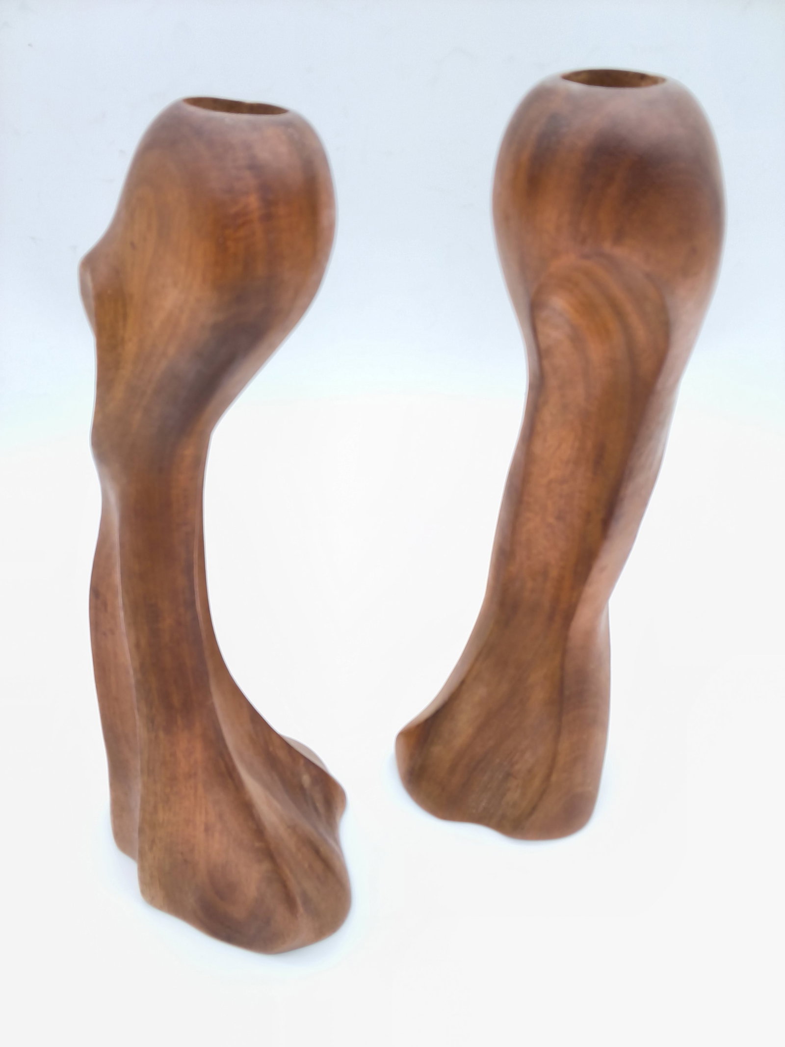 Mid Century Modern Wood Carved Candlesticks - Pair - 5