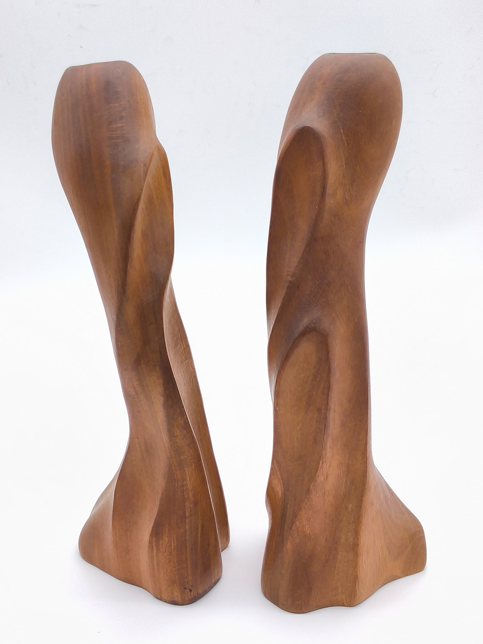 Mid Century Modern Wood Carved Candlesticks - Pair - 8