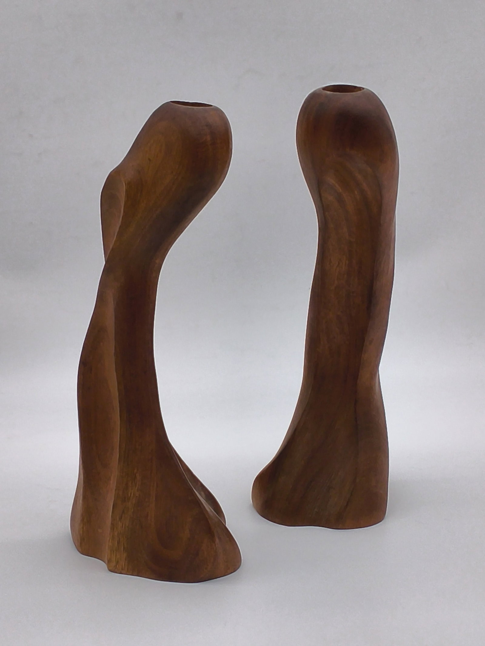 Mid Century Modern Wood Carved Candlesticks - Pair - 9