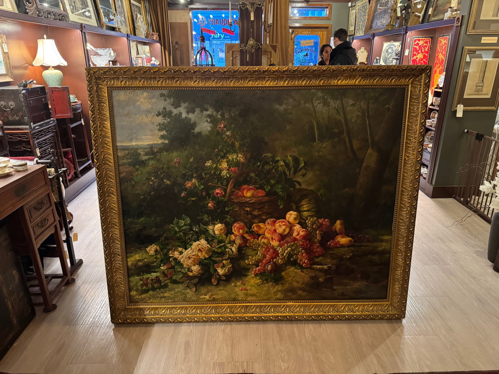 Early 20th Century Monumental Dutch Still Life Oil Painting by W. Honner With Fruit & Roses in Gilt - 3