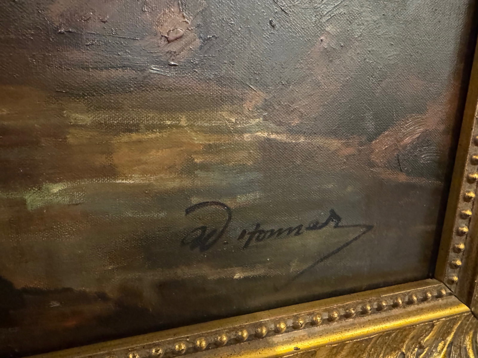Early 20th Century Monumental Dutch Still Life Oil Painting by W. Honner With Fruit & Roses in Gilt - 4