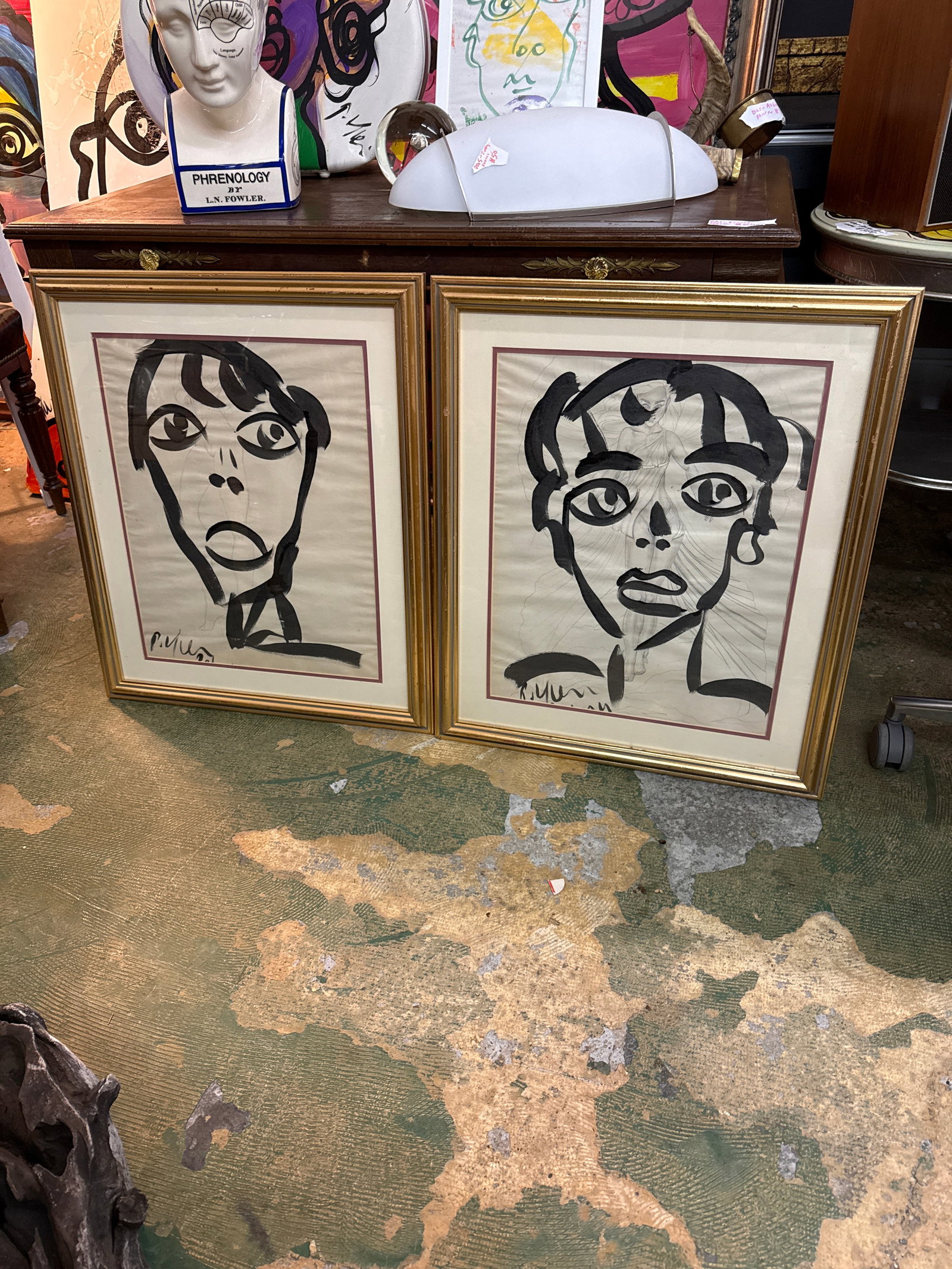 1960s Early Peter Keil Abstract Portrait Paintings, a Pair - 2