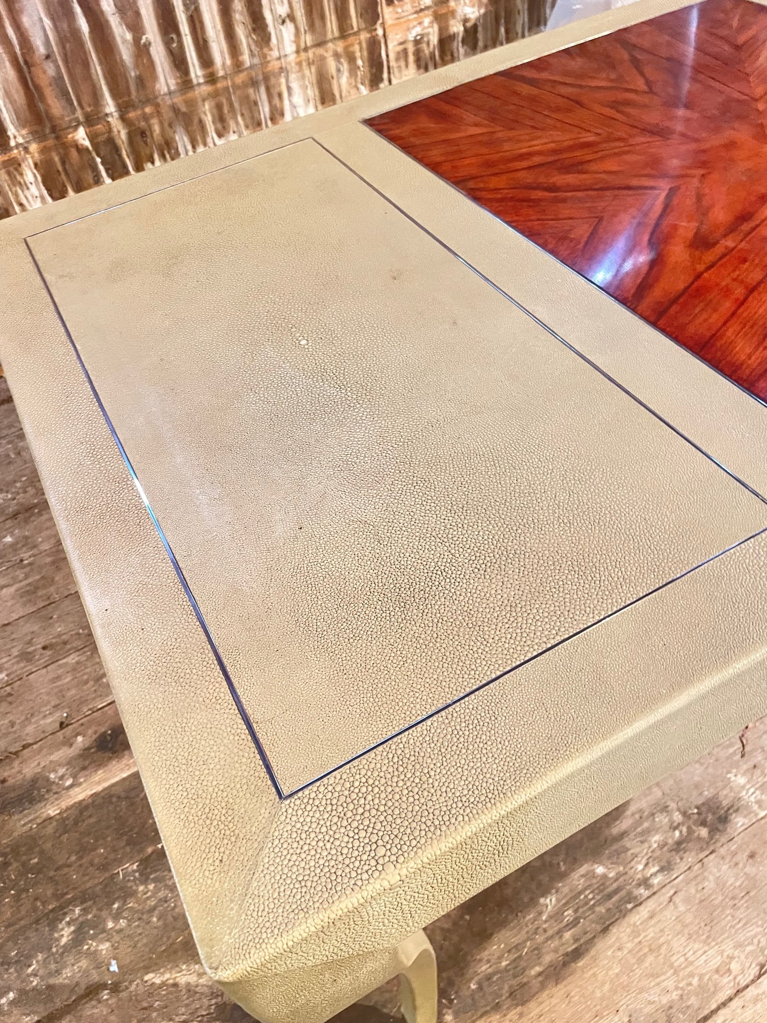 Writing Desk in Faux Shagreen With Walnut Writing Surface. - 15