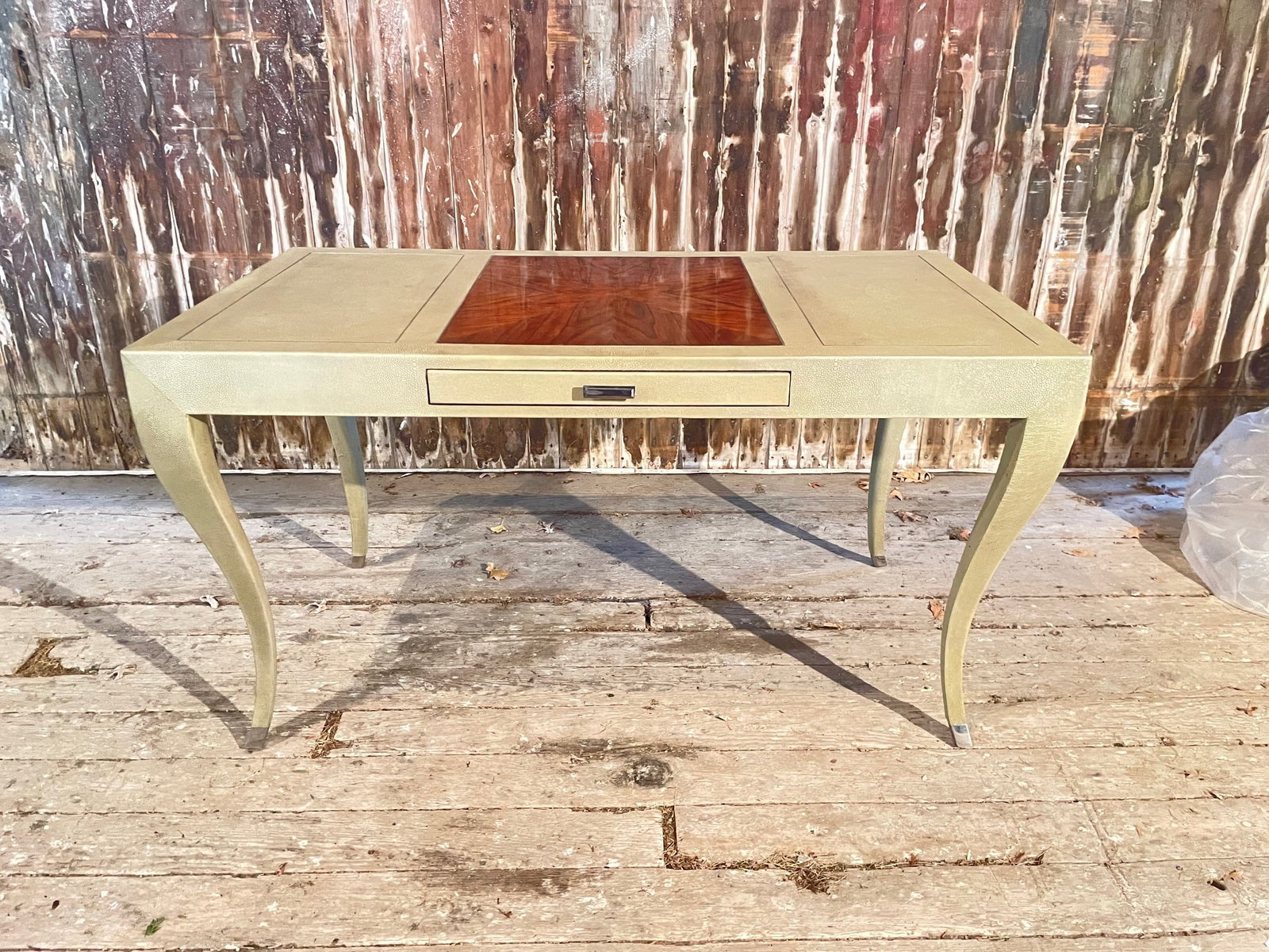Writing Desk in Faux Shagreen With Walnut Writing Surface. - 2