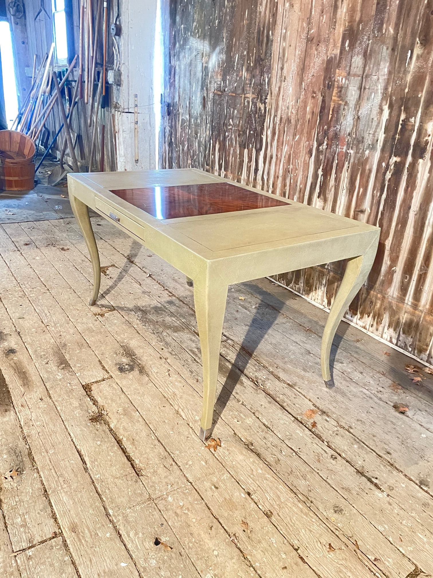 Writing Desk in Faux Shagreen With Walnut Writing Surface. - 4