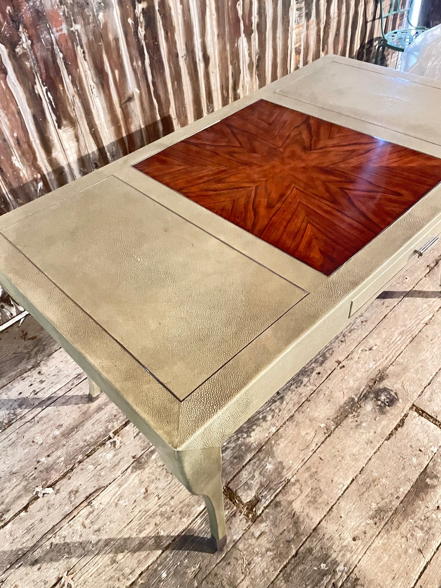 Writing Desk in Faux Shagreen With Walnut Writing Surface. - 5