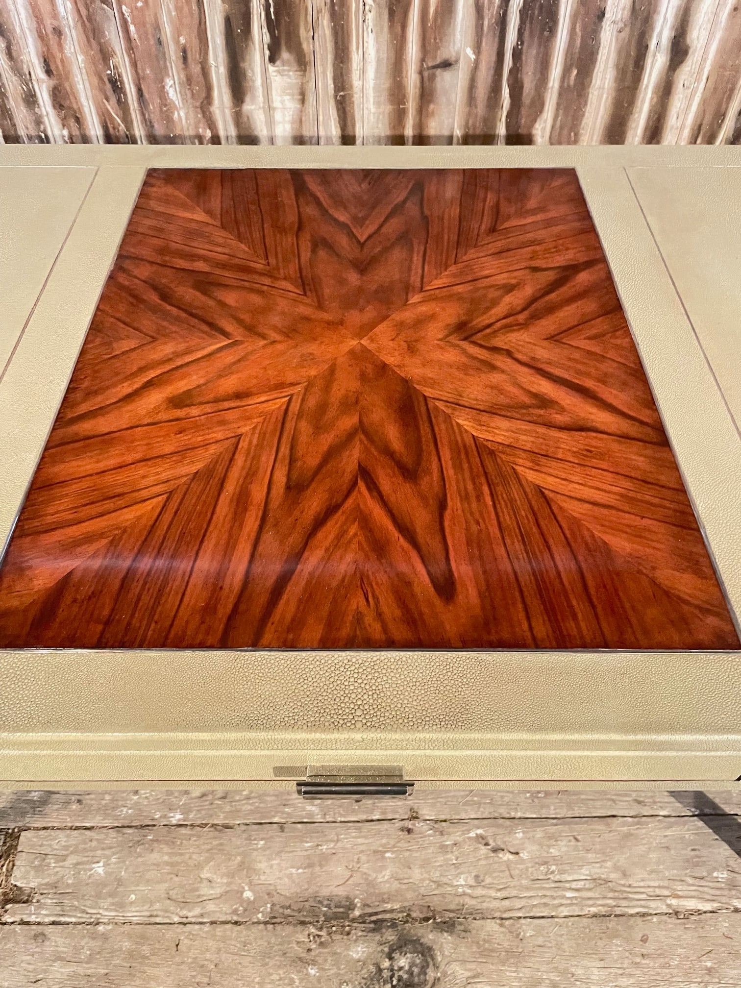 Writing Desk in Faux Shagreen With Walnut Writing Surface. - 6