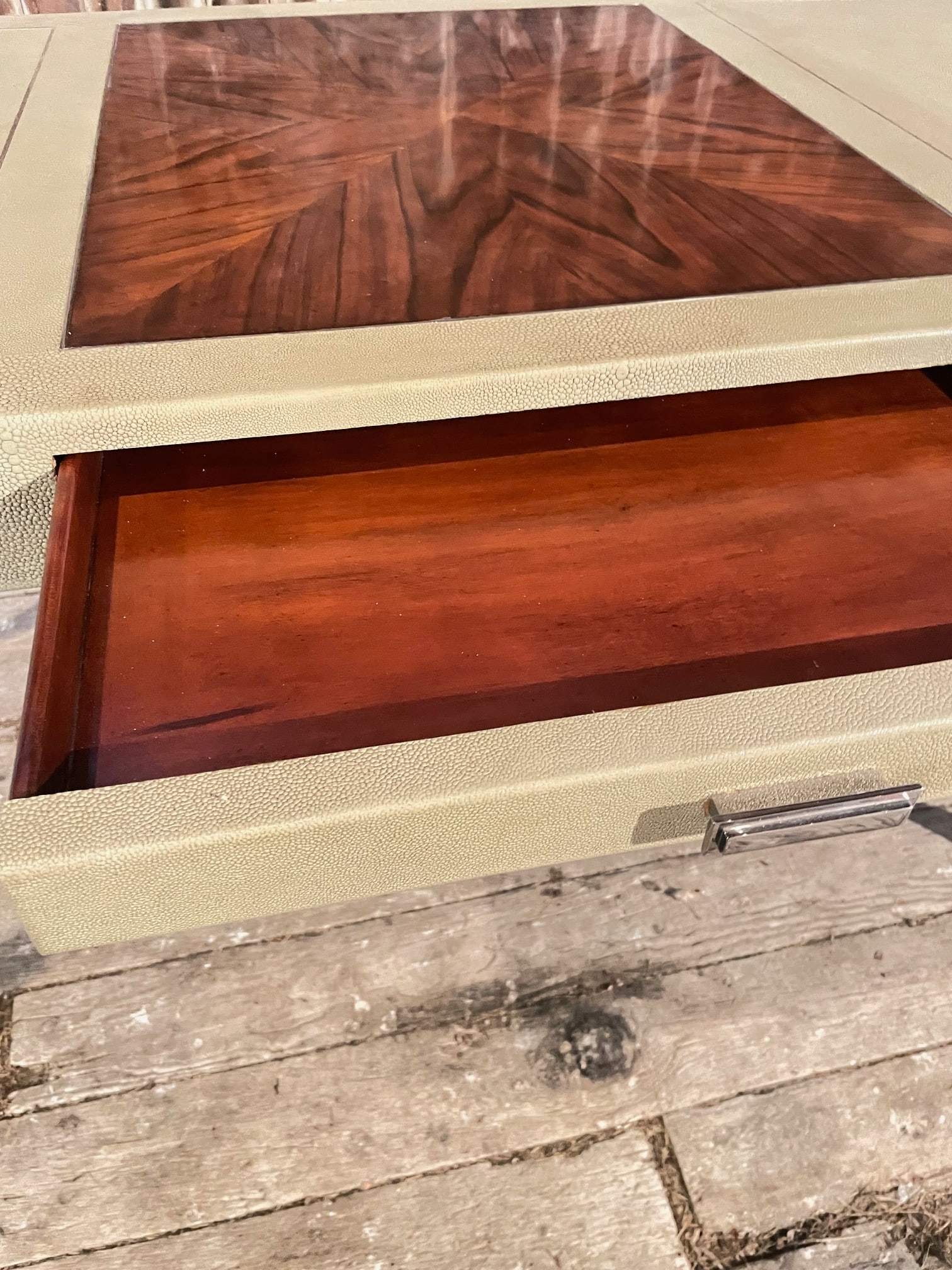 Writing Desk in Faux Shagreen With Walnut Writing Surface. - 8
