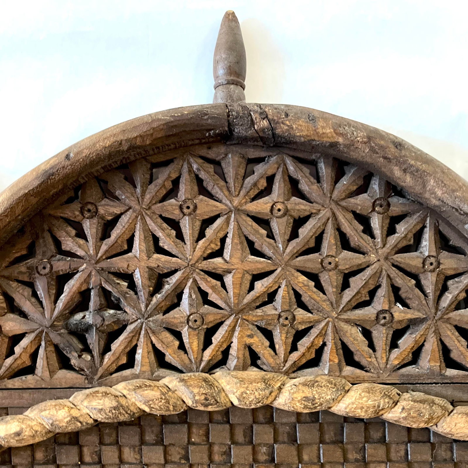 Late 20th Century Moorish Boho Chic Hand-Carved Wooden Wall Mirror - 3