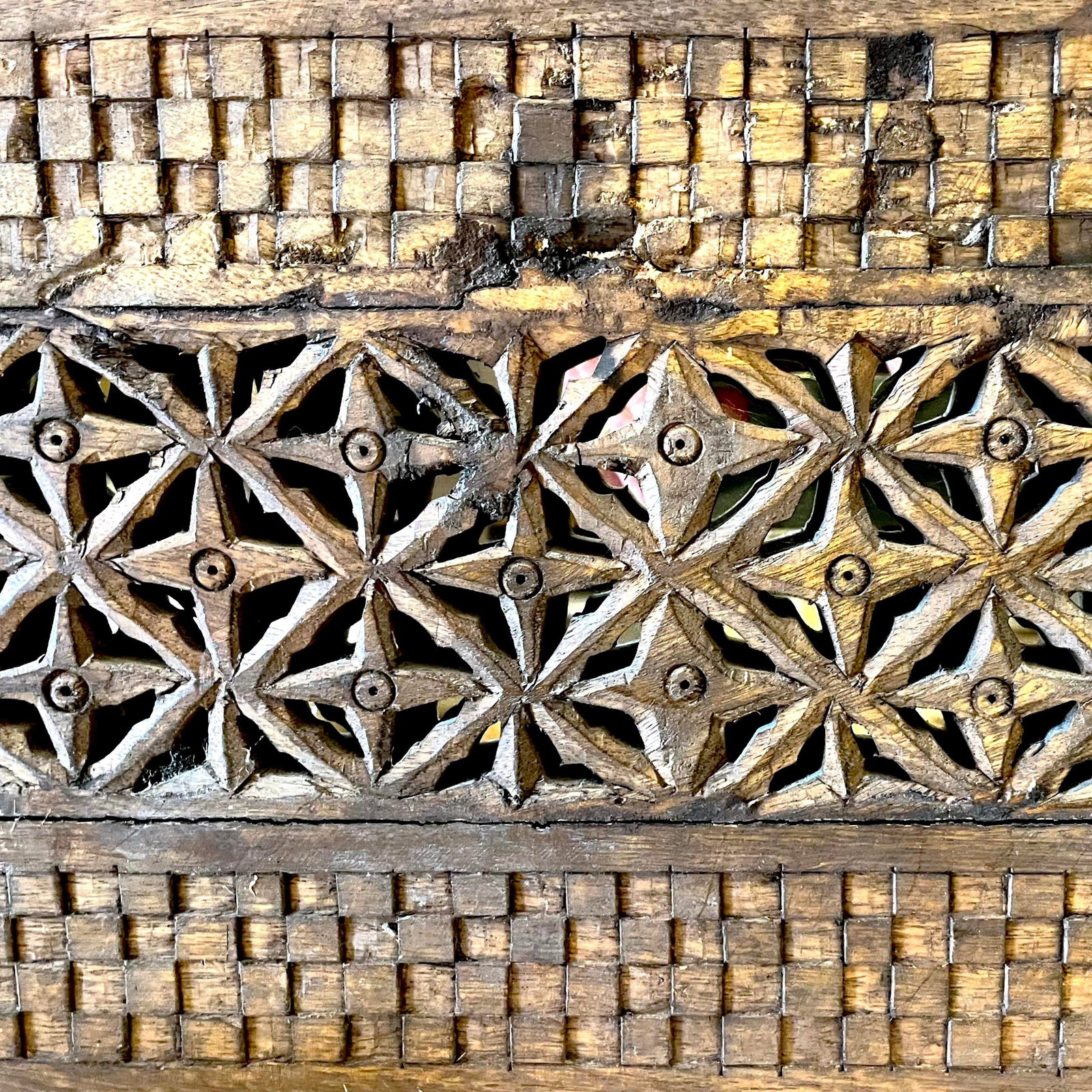 Late 20th Century Moorish Boho Chic Hand-Carved Wooden Wall Mirror - 5