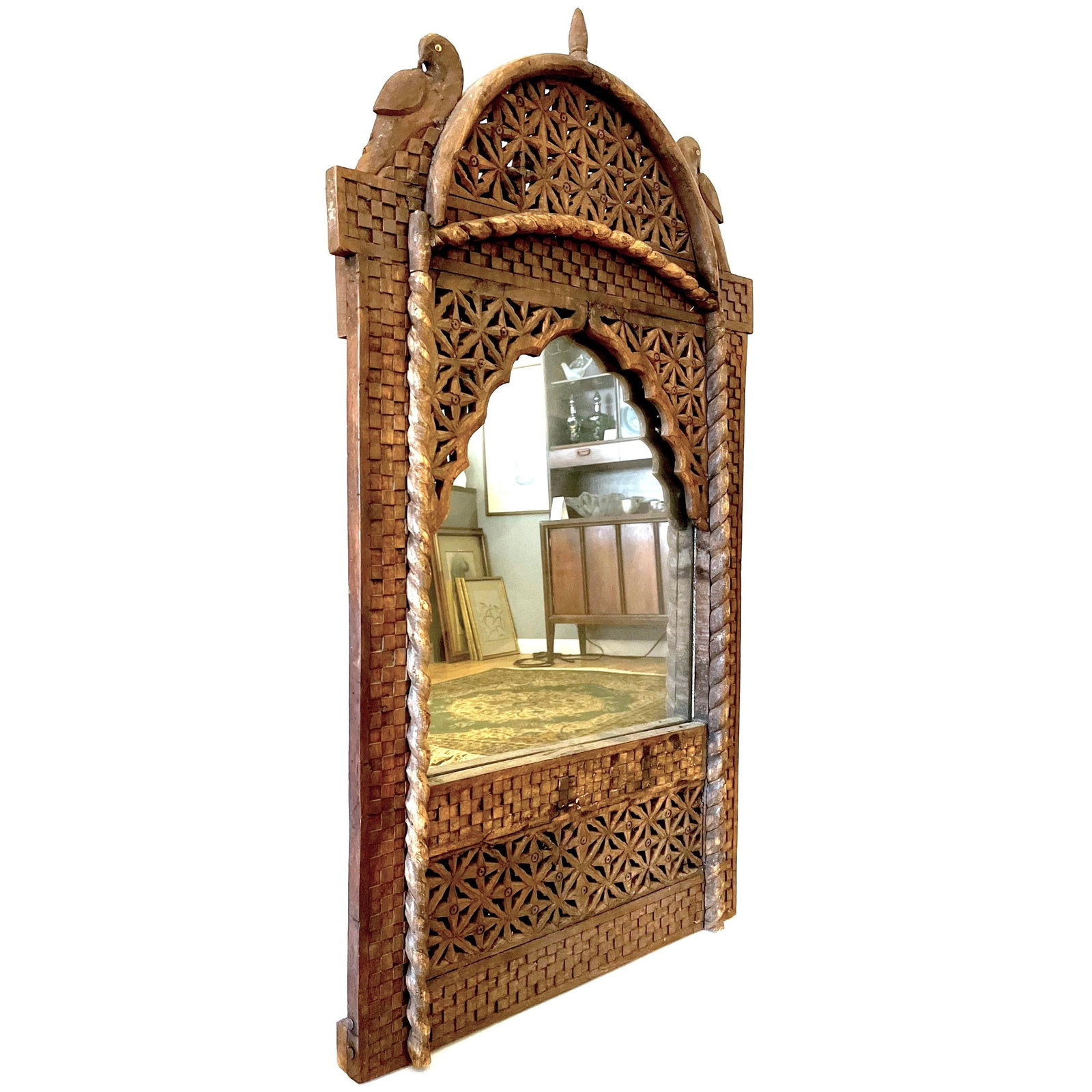 Late 20th Century Moorish Boho Chic Hand-Carved Wooden Wall Mirror - 6