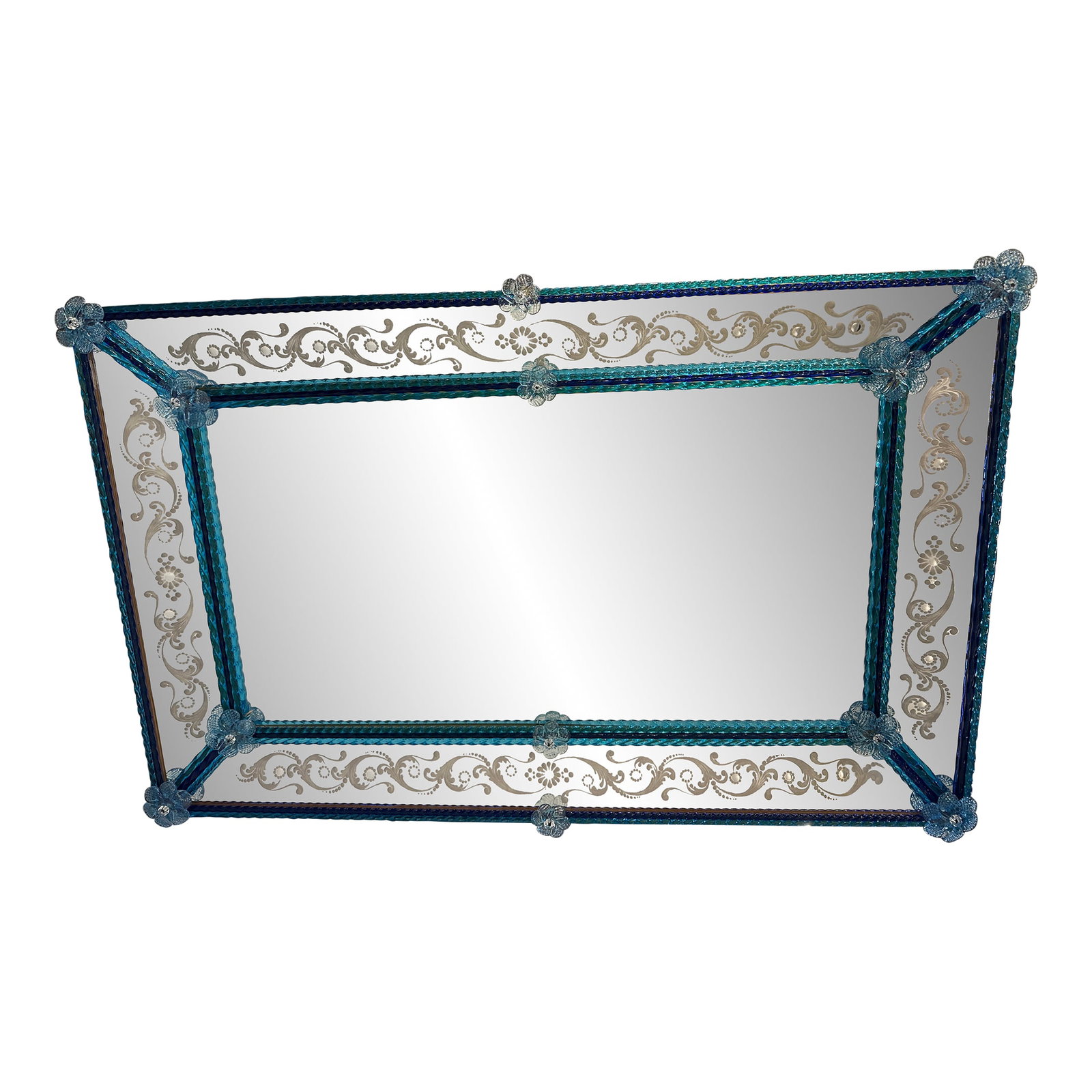 Contemporary Modern Venetian Blue Wall Mirror Hand-Carved in Murano Glass (1 of 7)