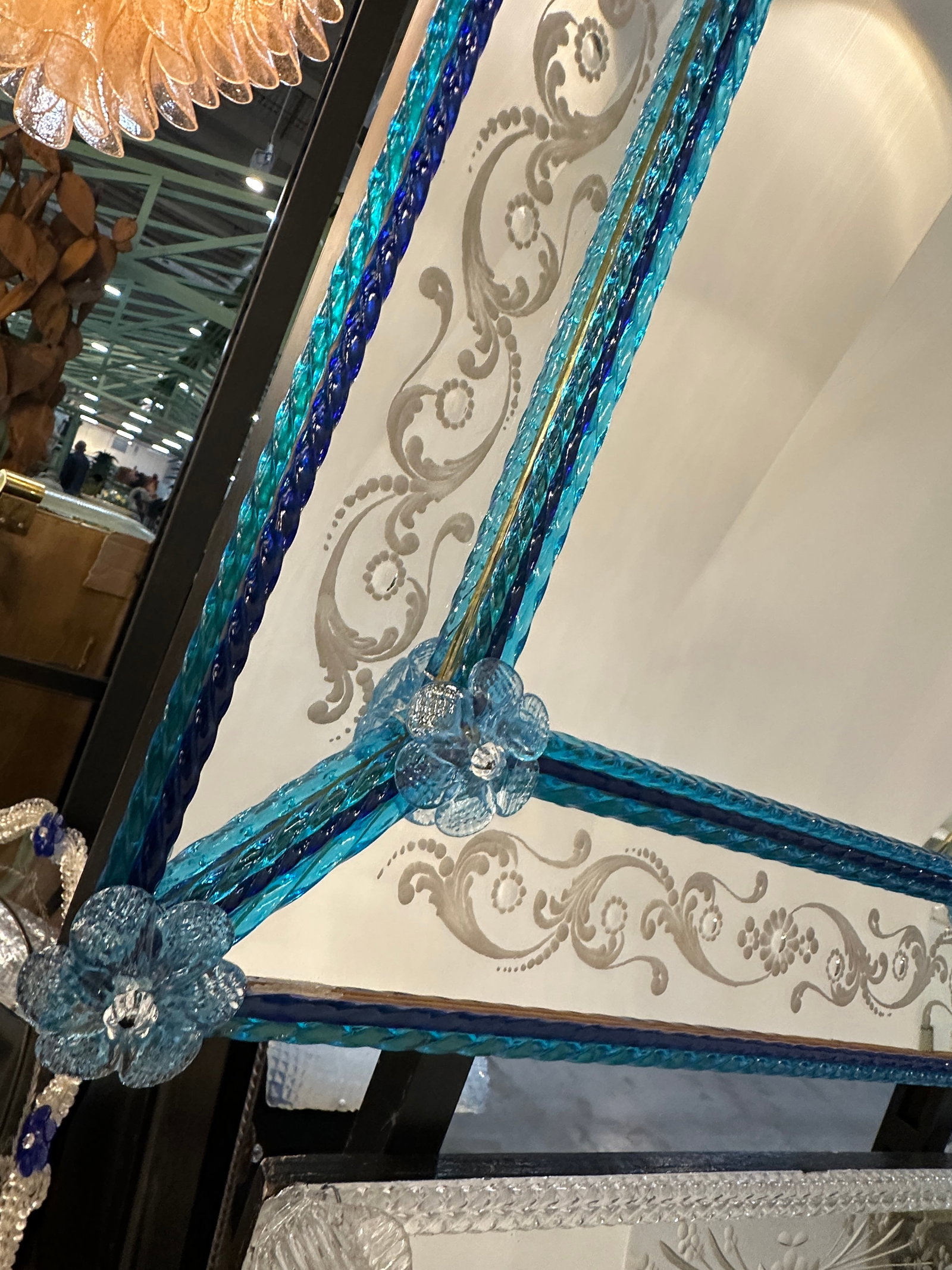 Contemporary Modern Venetian Blue Wall Mirror Hand-Carved in Murano Glass - 6