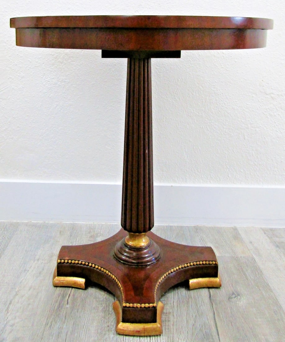 1990s Maitland-Smith Empire Pedestal Based Inlaid Marquetry Top Occasional Table - 2