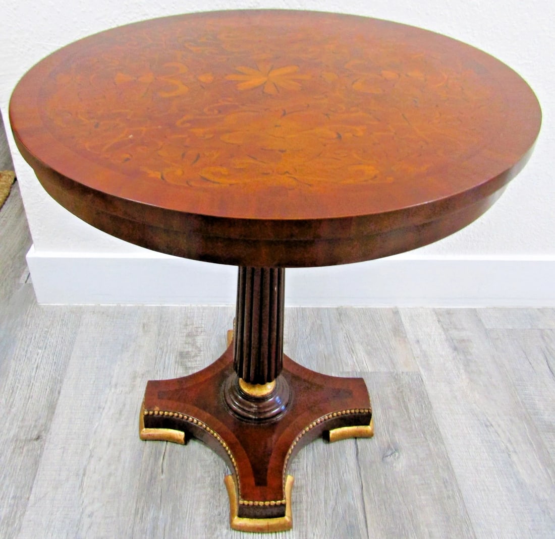 1990s Maitland-Smith Empire Pedestal Based Inlaid Marquetry Top Occasional Table - 3