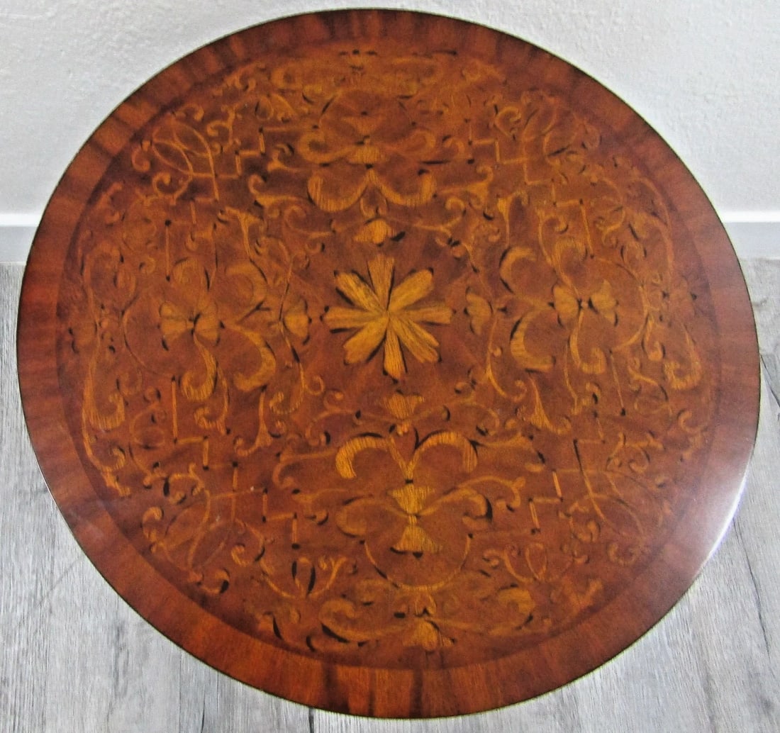 1990s Maitland-Smith Empire Pedestal Based Inlaid Marquetry Top Occasional Table - 4